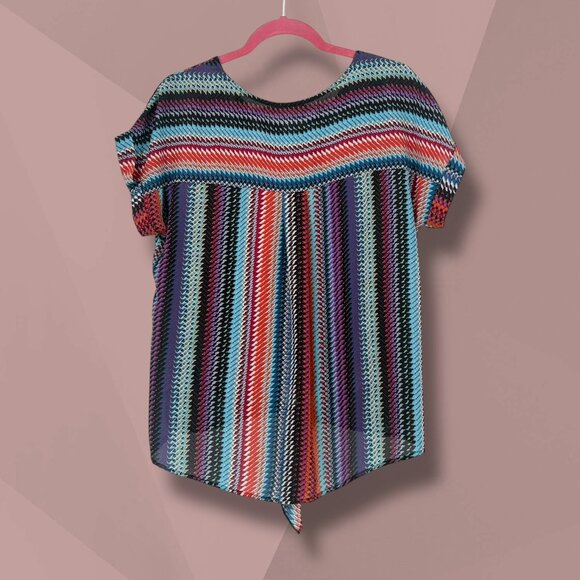 Gray LA M Patterned Shirt w/ Front Tie Knot Blouse - Picture 3 of 4